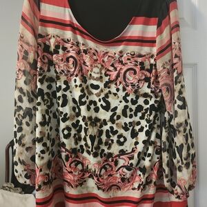 Style & Co. Coral and Black Leopard Print Long Sleeve Top